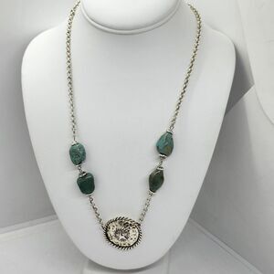 X Signed Silver Tone Star Faux‎ Turquoise Necklace Texas